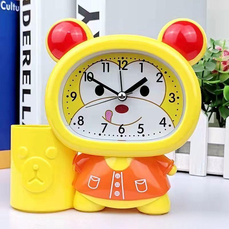 Alarm Clock Innovative Creative Male and Female Students Pen Holder Bee Alarm Clock Head Bedside Children Cartoon Stylish Cute Fashionable Clock Watch