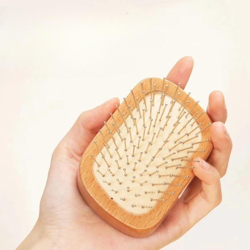 Scalp Massage Comb Beech Wood Airbag Hair Brush with Steel Pins Detangling Hair Styling Tool and Scalp Care Styling Accessories