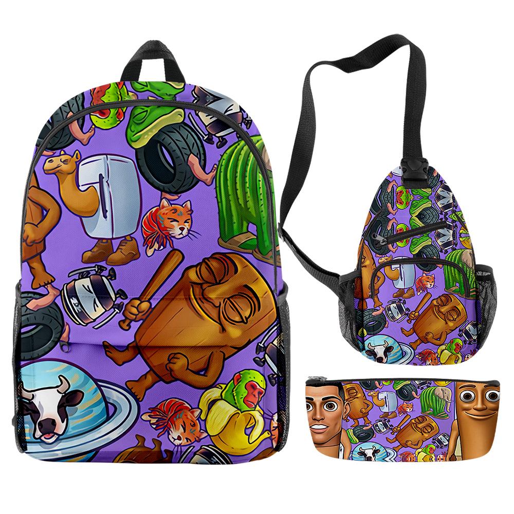 Hip Hop Populaire Cartoon Grappige tungtungtung 3D Print 3 stuks/Set leerling Schooltassen Reizen Laptop Rugzak Borsttas Etui