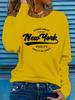 100% reines Polyester Damen Frühling und Herbst locker und bequem NEW YORK Buchstabenmuster bedruckt Langarm Rundhals T-Shirt