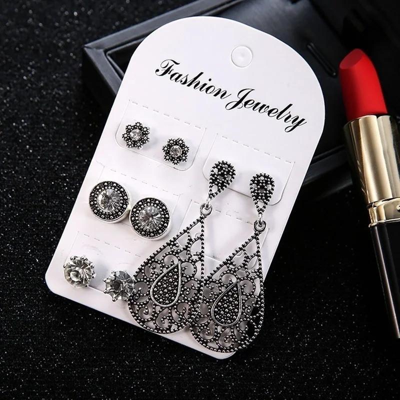 4Pair/Set Retro Drop Stud Earrings Set Drop Earrings Red Hollow Female Anniversary Trendy Waterdrop Earring  Accessories Gifts