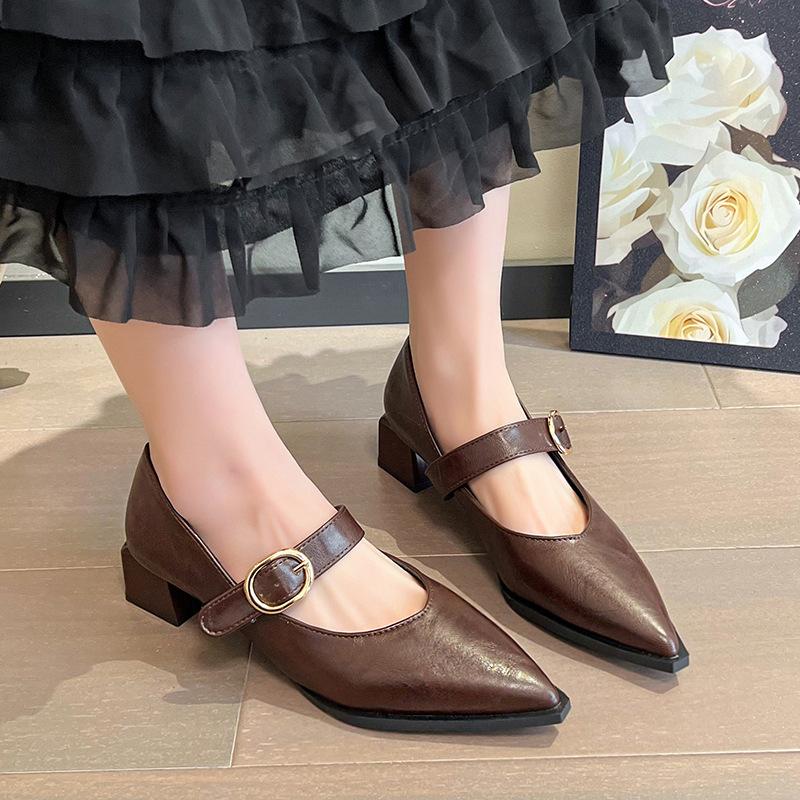French evening wind single shoes soft sole soft leather pointed flat bottom boat shoes summer small fragrant evening shoes black Mary Jane shoes