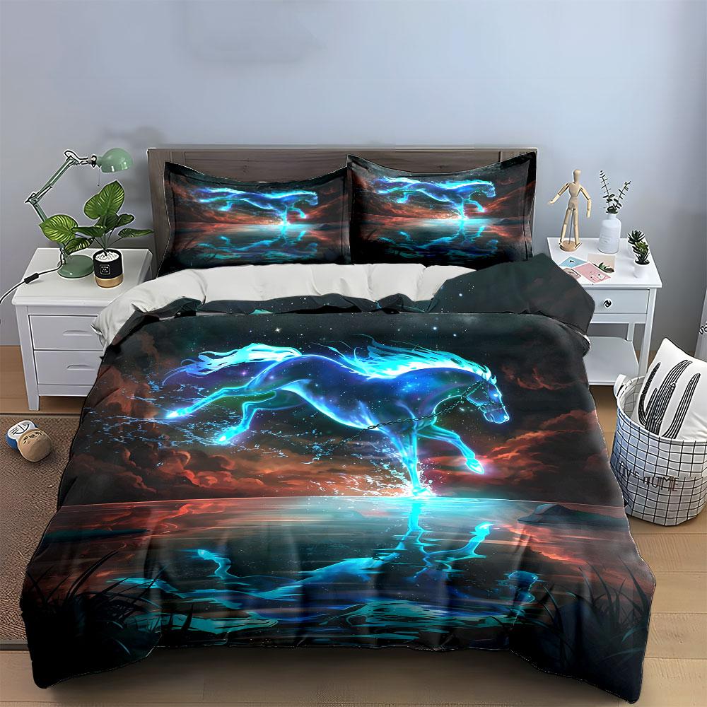 Fantasy Glow Horse Art Set  Kid'S And Adults' Bedroom Decor, Exquisite Three-Piece Bedding Set Gift