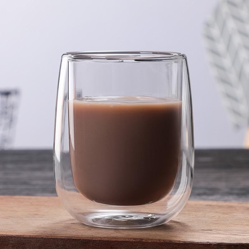 Pokaro Tea Heat-Resistant Glass Cups, Set of 2, 350ml Capacity, Double-Walled, Insulated, Condensation-Resistant, Double-Layered Glass, Can Hold Hot