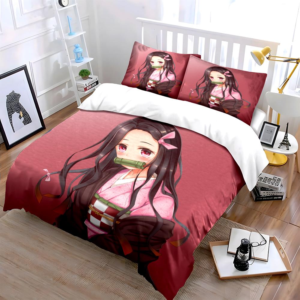 Anime Girl Pink Bedding Set 3-Piece Design Bedding set (1 duvet cover, 2 pillowcases, duvet not included)
