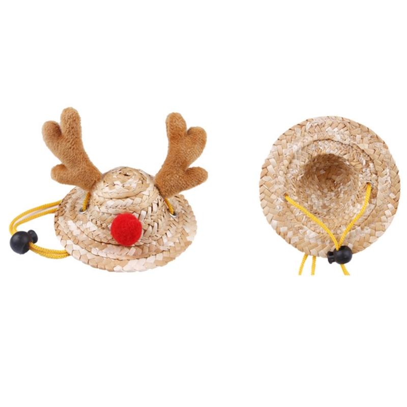 Stroh Elch Kopfschmuck Hut für Weihnachten Neujahrsgeschenk Cosplay Zubehör Kostüm Elch Hut Requisiten Kopfschmuck