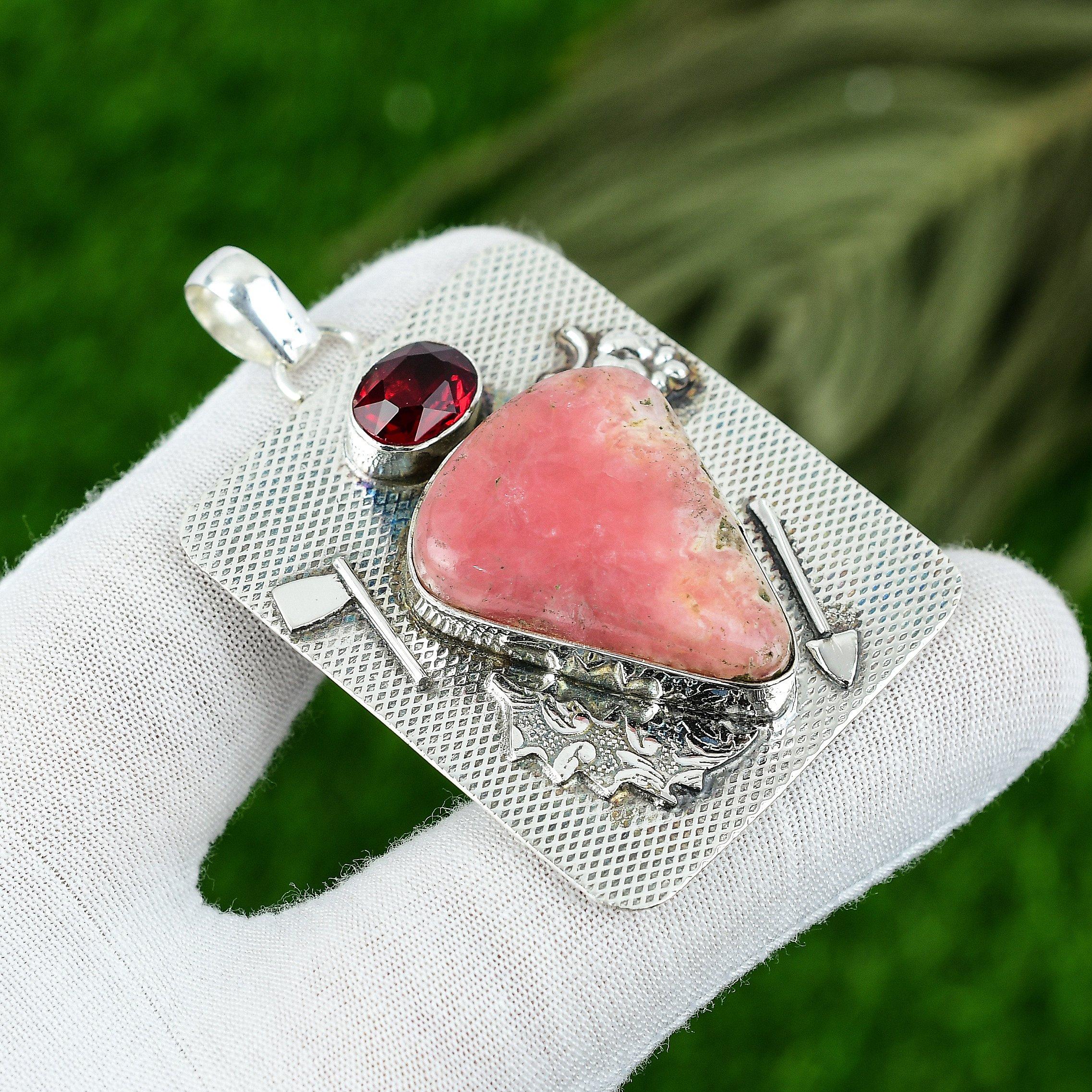 

Natural Rhodochrosite Gemstone Pendant 925 Sterling Silver Jewelry For Girls