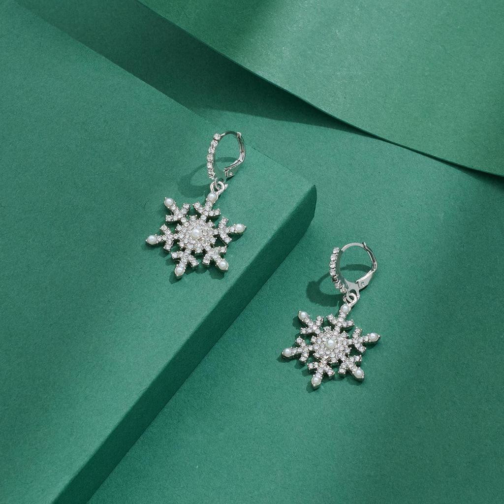 Zirkon Schneeflocken Perlenohrringe - Eleganter Weihnachtsschmuck für Frauen