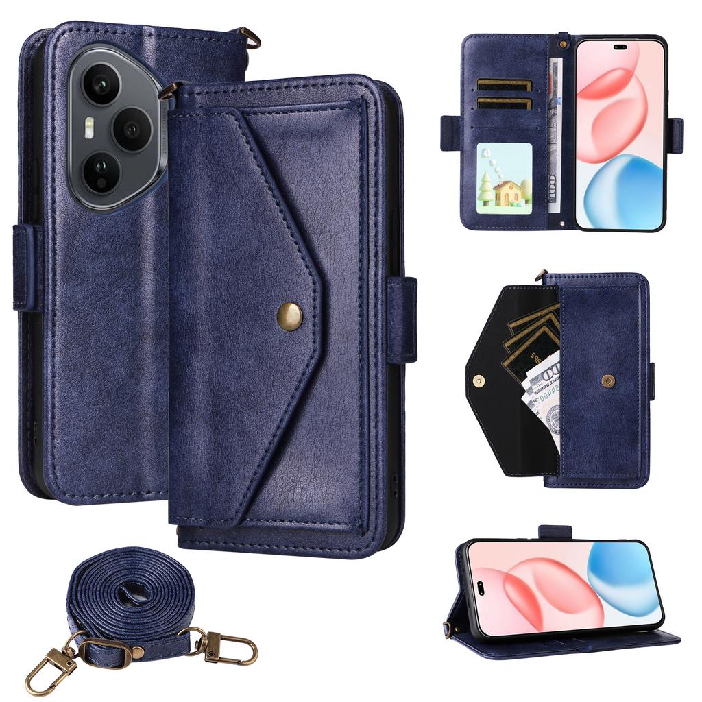 For Honor 400 Pro 5G (Global) Leather Case Magnetic Closure Wallet Stand Phone Cover with Crossbody Strap