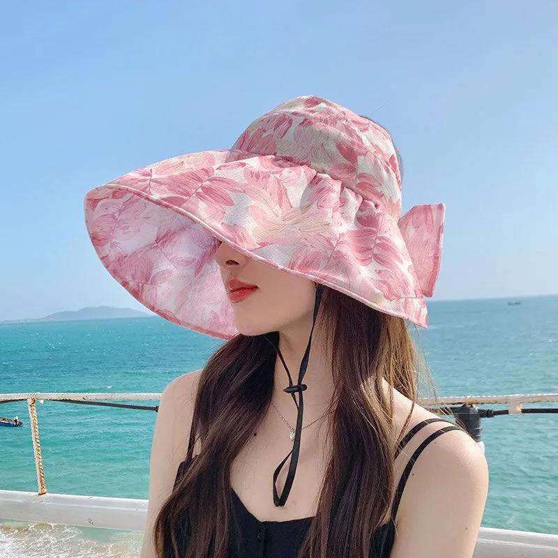 WTEMPO Summer Outdoor Sun Hats Women's Face-covering Open-top Hats with Large Brim Versatile Fashion Casual Printed Sunscreen Hats