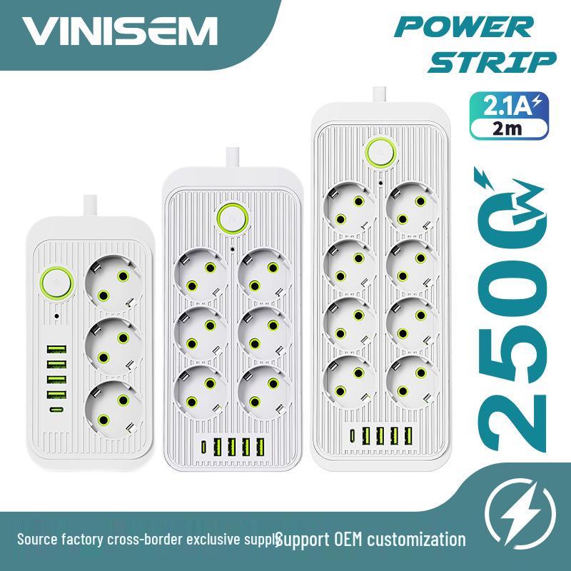 EU Standard USB Power Strip with German Socket and Switch