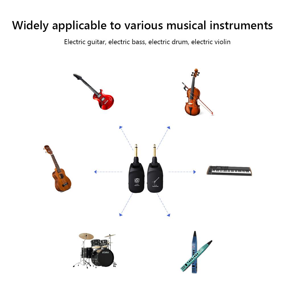 C01 UHF Wireless System USB Rechargeable Wireless Guitar Pickup Audio Transmitter Receiver for Electric Guitar Bass Violin