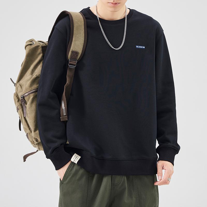 

Толстый свитер с круглым вырезом, мужской, весна-осень, без шапки, свободная футболка с длинным рукавом, рубашка для мальчиков M чёрный