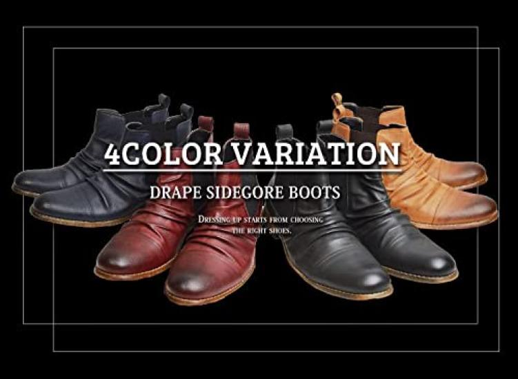 Gino Draped Side Gore Boots with Short Chukka Business Leather Size 28cm to Shipping Men's Perforation, Boots, Formal, Boots, Shoes, Shoes,