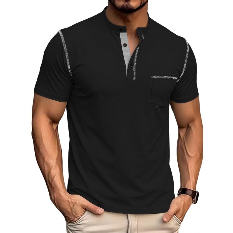 Herren Übergröße Farbblock Casual Sport-Poloshirt mit Henley-Ausschnitt, Atmungsaktiv und Schnelltrocknend