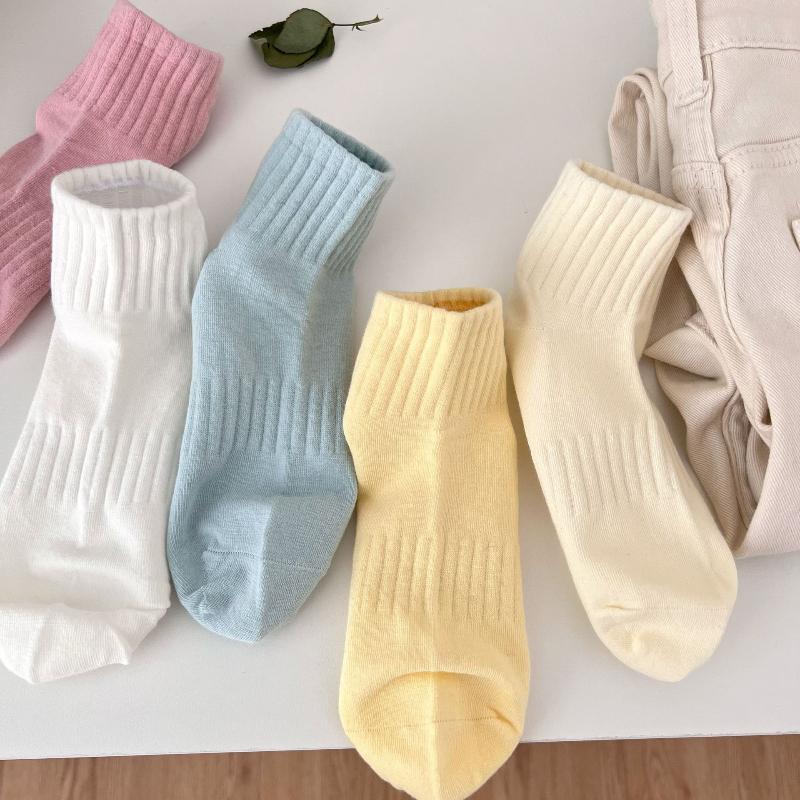 5 Pairs Cream Style Short Socks for Women Breathable Sweat-absorbent Sports Socks Japanese Candy Color Girl Ankle Socks