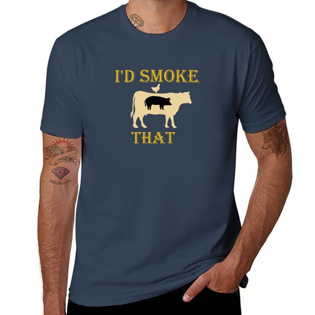 Id Smoke That Cow Grill BBQ Smoker Grilling funny pink pig head ask me about my moo cow TShirt