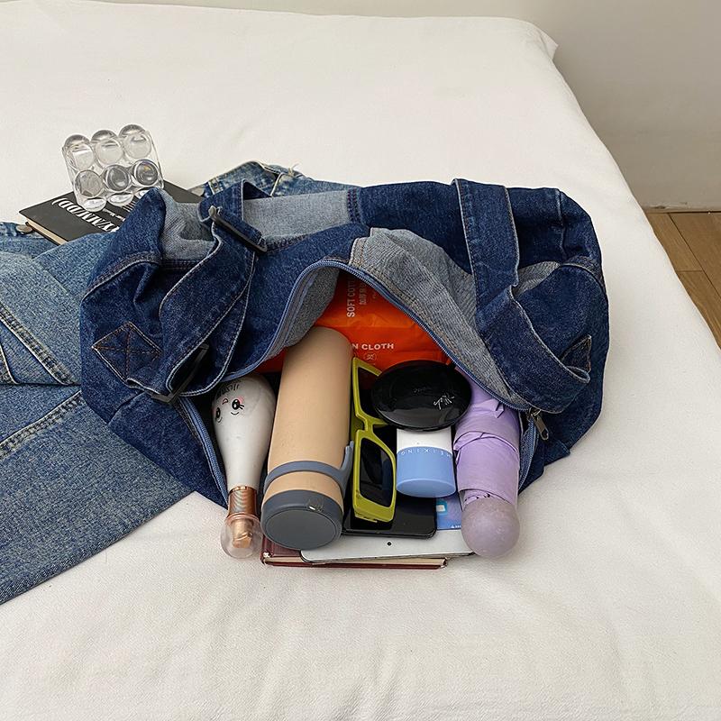 Damen-Umhängetasche mit Farbblock-Muster, Denim-Umhängetasche, große Kapazität, Unterarmtasche