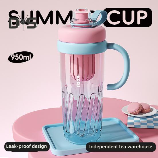 Reusable Drinking Mug Iced Coffee Cup Gradient Color Smoothie Cup 950ml Tumbler with Straw Leakproof BPA-Free Plastic Cup for Students