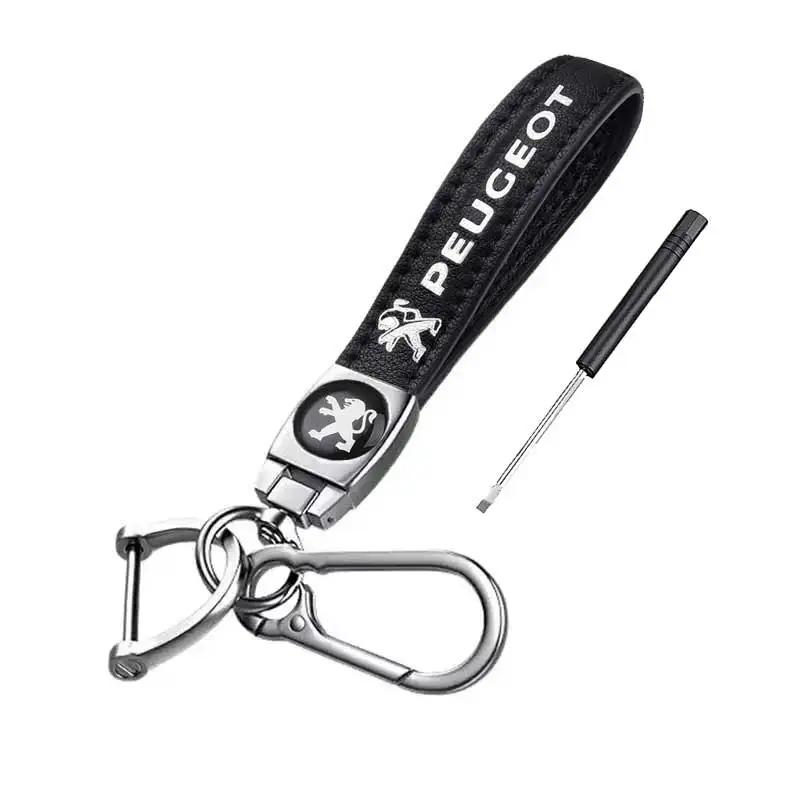 Leather Alloy Car Logo Key Rings Holder Keychains x Pendant for For Peugeot RCZ 108 206 208 301 308 407 408 2008 3008 4008 5008