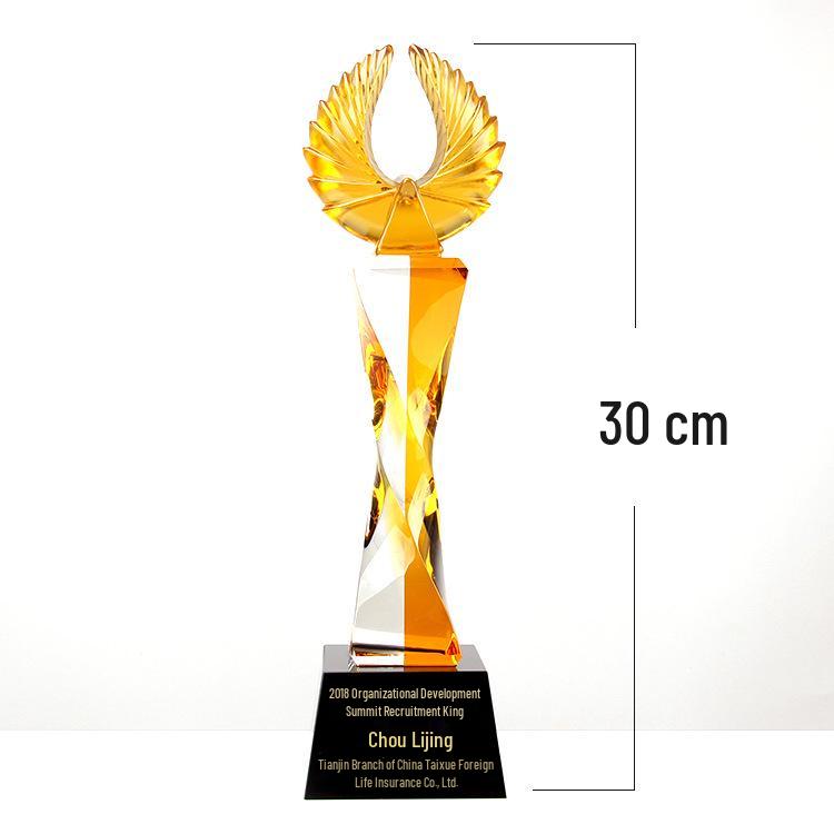 Yellow Crystal Twisted Column Trophy for Employee Recognition and Business Events