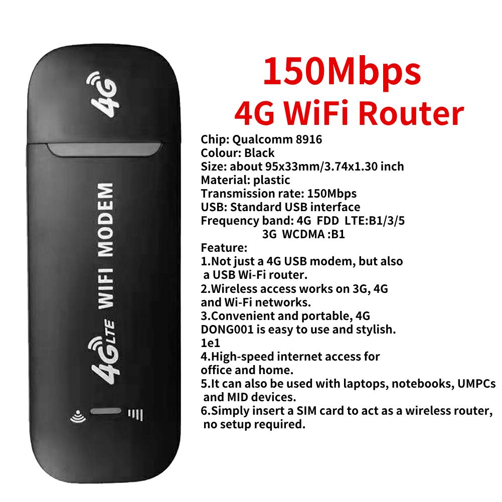 

4G Wireless LTE WiFi Router 4G SIM Card Portable 150Mbps USB Modem Pocket Hotspot Dongle Mobile Broadband for Home Office WiFi