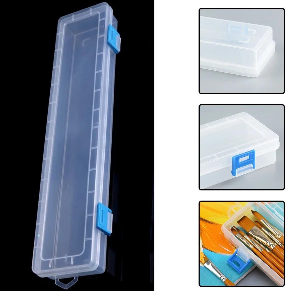 White Storage Box 33x7x3.5cm For Brushes Painting Pencils Watercolour Pen Container Drawing Tools Organizer Plastic Beading Box