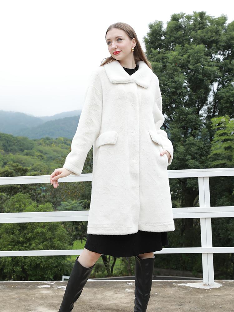 

Норковое бархатное однотонное высококачественное женское пальто из искусственного меха на осень и зиму, теплое пальто, шуба M белый