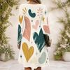 Damen Cross V-Ausschnitt Langarmkleid Aquarell Spritzer Herz Muster Unregelmäßiger Saum Kleid