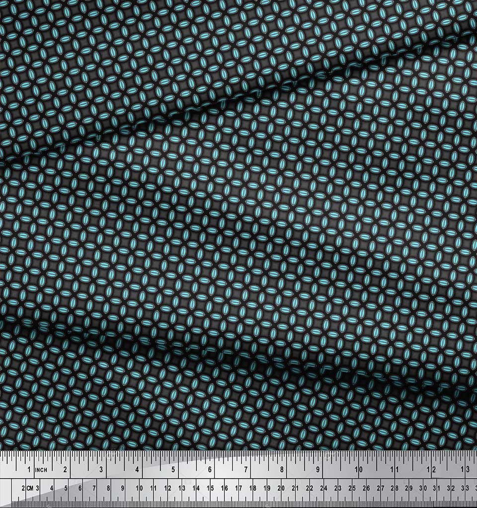 Soimoi Blue Japan Crepe Satin Fabric Semi Circle Geometric Print Fabric by the Metre 42 Inch