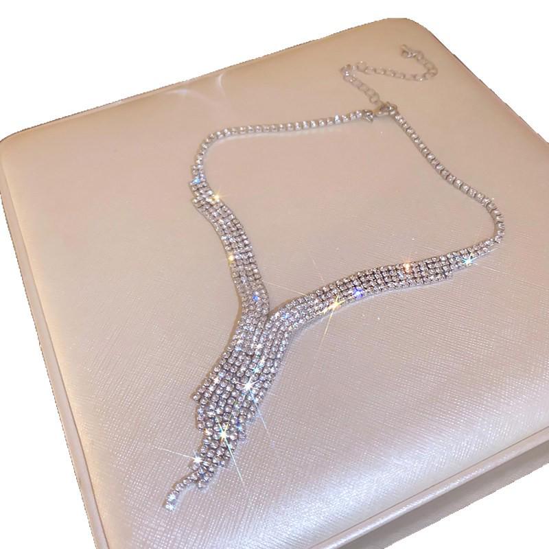 European & American Court Style Rhinestone Water Drop Necklace & Earring Set - Elegant, High-End Clavicle Chain for Women