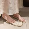 Summer new flat-bottomed transparent one-word women's cool slippers fashionable casual soft-bottomed lightweight slippers women's tide