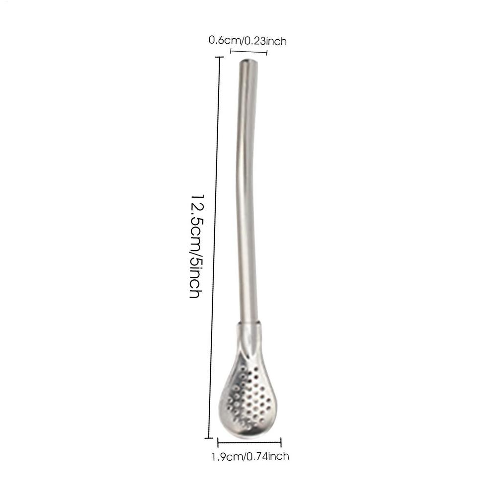 Removable Stainless Steel Straw Filter Spoon with Cleaning Brush Reusable Metal Straw Spoon Cocktail Stirrer for Drinking Tea