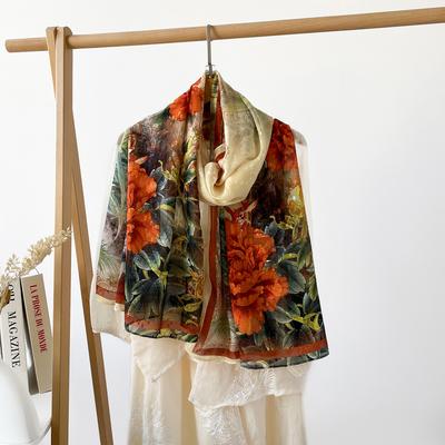 70X180Cm Foulard Long en Soie Pour Femmes Foulard Long de Voyage pour Femmes Foulard Large à Imprimé Creux Satiné Foulard Protection Solaire
