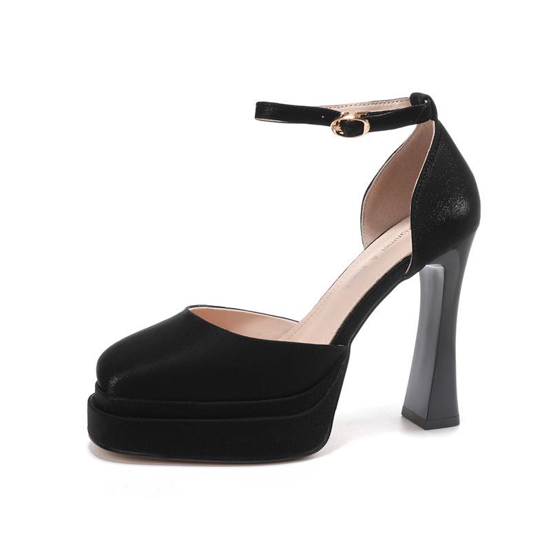 

Y-атласные высокие водонепроницаемые туфли на толстом каблуке с полым словом-поясом Мэри Джейн платье бар-мицва роскошные высокие каблуки 39 чёрный