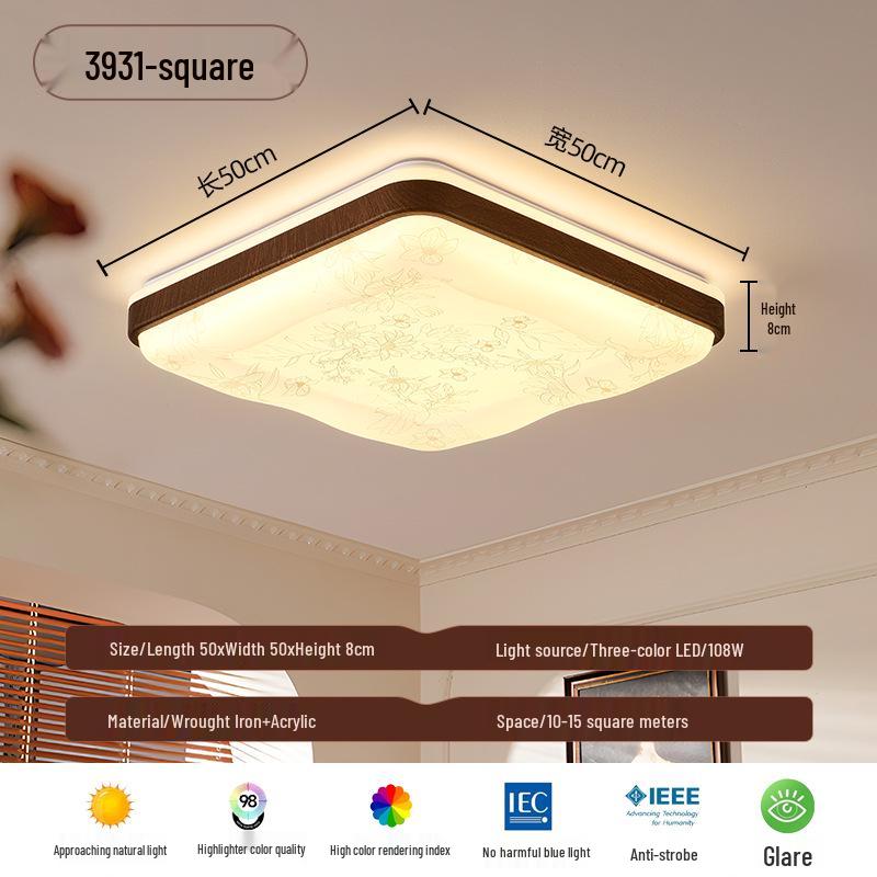 Zen Song Dynasty Walnut Solid Wood Ceiling Light with Fabric Shade