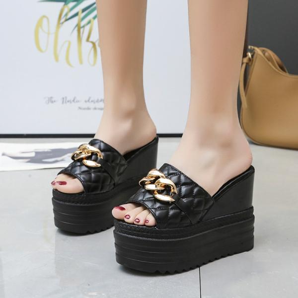 Fashion House Slippers Platform High-Heeled Shoes Lady Luxury Slides Increased Internal On A Wedge Peep Toe Designer Fashion Sexy Super