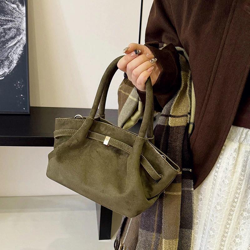 Vintage Faux Suede Women's Small Tote Bag Fashion Design Ladies Shoulder Crossbody Bags Retro Matte Female Purses and Handbags