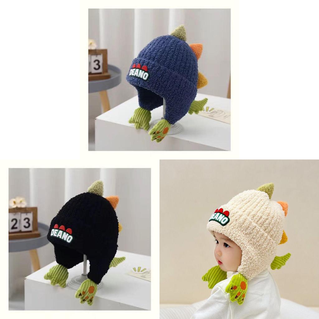 Dinosaur Kids Hat Winter Warm Knitted Earflap Beanie For Children 2-10 Years