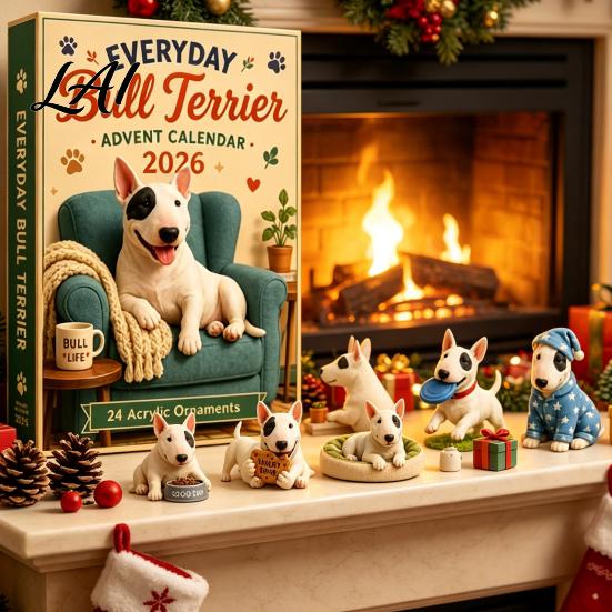 Geburtstagsgeschenk für Kinder Alltags Bullterrier Adventskalender 2026 24 Tage Weihnachts-Countdown mit Dekoration Zuhause Acryl-Ornamente Dekorativ