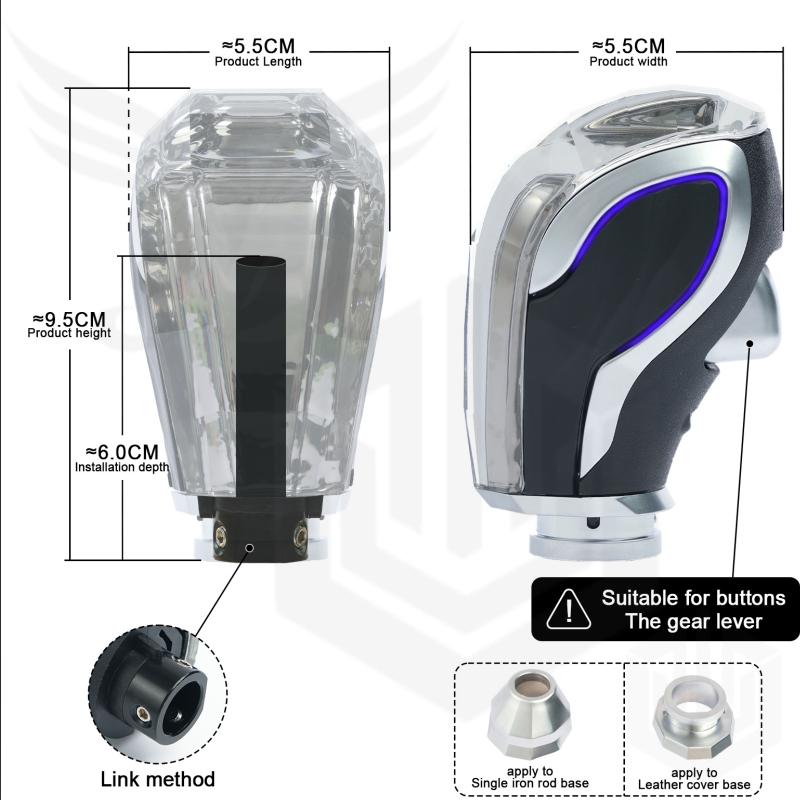 LED Suitable for Ford crystal shift knob, crystal illuminated gear head, seven color light, USB charging, crystal shift handball