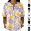 Women Fashion Floral Print V Neck Blouse Short Sleeve Pullover Top Lightweight Casual Shirt