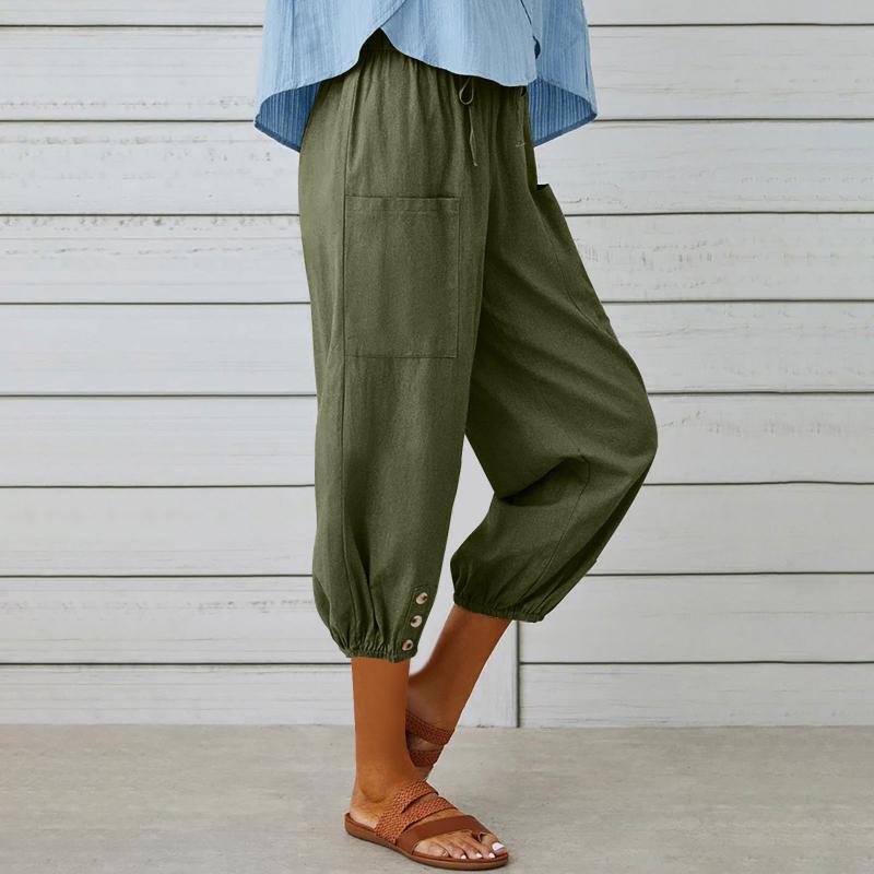 GMXIA Damenmode, lässig, einfarbig, bedruckt, hohe Taille, Hosen und Caprihosen