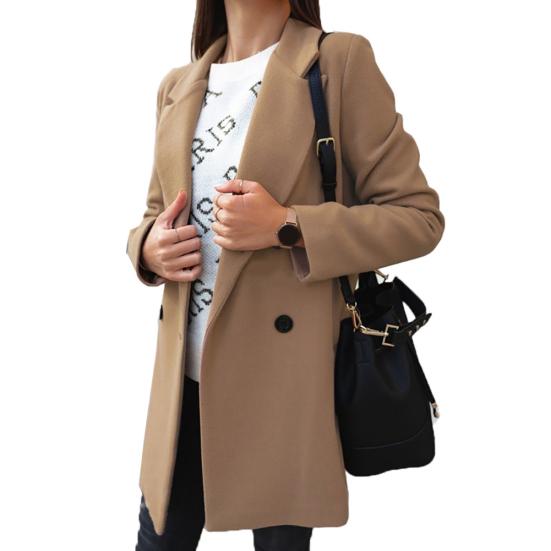 

Women Autumn Winter Fashion Wide Lapel Double-line Buttons Warm Coat Outwear M хаки