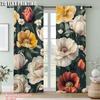 2Pcs Vintage Floral Window Curtain Polyester Drapes With Rod Pocket Light Yellow Rose Print For Living Room Machine Washable