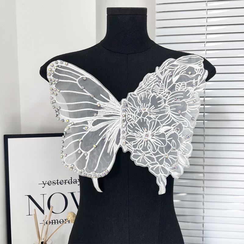 32cm Großer Stick-Organza-Schmetterling Kleideraufnäher Reparaturstoff Spitze Accessoires Damenbekleidung Nähanhänger Schmetterling