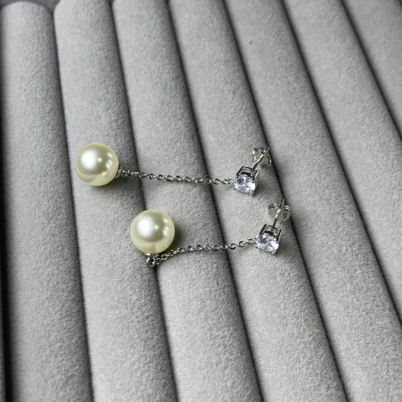 Sweet White Pearl Tassel Stud Earrings with 925 Silver Needle - Fragrant Style Dangle Earrings