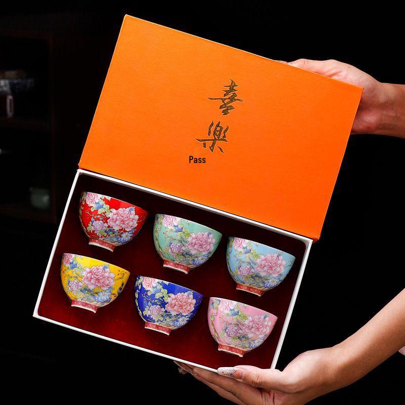 Palace-Style Peony Gongfu Enamel Ceramic Tea Cup Souvenir