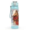 1 Stück Pferd mit Schal Winter-Print 750 ml Farbe Kunststoff Sport-Wasserflasche Auslaufsicher Klappdeckel mit Strohhalm Geeignet für Sport, Büro, Heimgebrauch