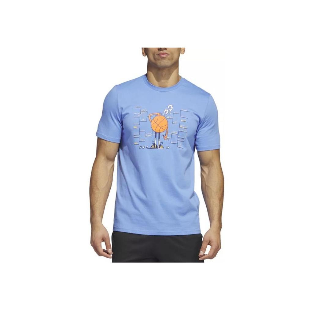 Adidas Cartoon Print Round Neck Short Sleeve T-Shirt Men Tops Blue IC1871